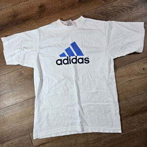 Vintage 90s Adidas T-Shirt Men’s Large White Big Logo USA Made Retro Sportswear